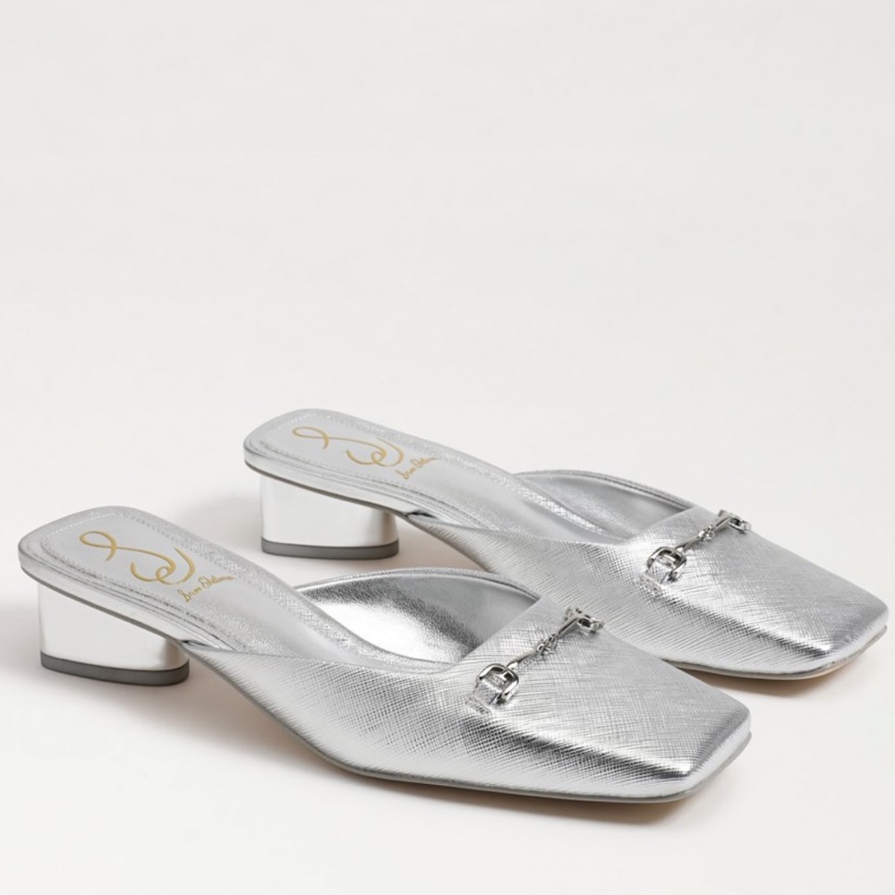 Sam Edelman Ollie Square Toe Mule Size 7.5 in Soft Silver NWT